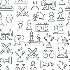 Seamless pattern with chess. Black and white thin line icons