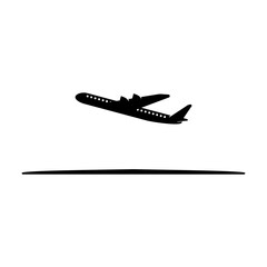 Airplane or aeroplane taking off from the runway vector