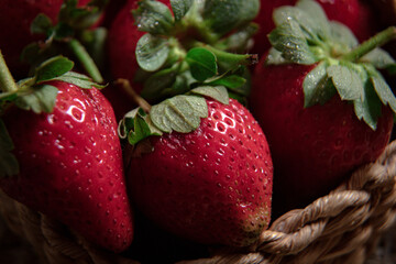 Close-up on a basket of strawberries.