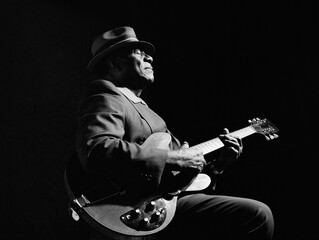 African American man playing guitar