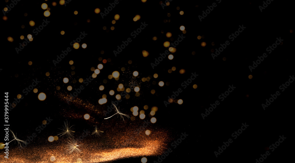 Poster abstract dark background with golden sparkles. blurred effect. concept for festive background or for