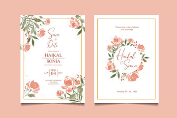 Set of card with flower and leaves vector decorative greeting card or invitation design background