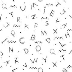 Alphabet pattern, hand-drawn letters. Letters on a white background.
