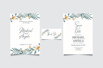 Set of card with flower and leaves vector decorative greeting card or invitation design background
