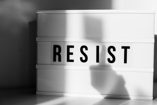 Lightbox with the word Resist