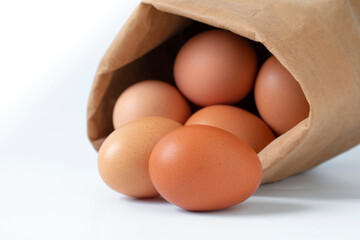 Fresh eggs, packed in kraft paper bags