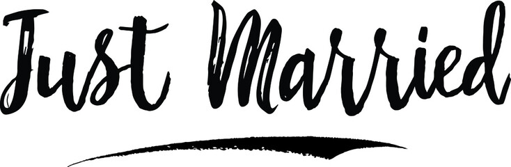 Just Married Typography Black Color Text 
on White Background