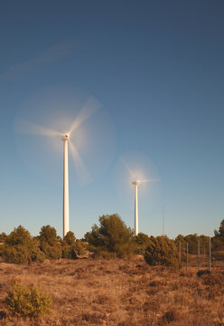 A pair of wind turbines in Spain