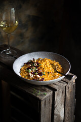 Pumpkin risotto with hazelnuts and cranberries 