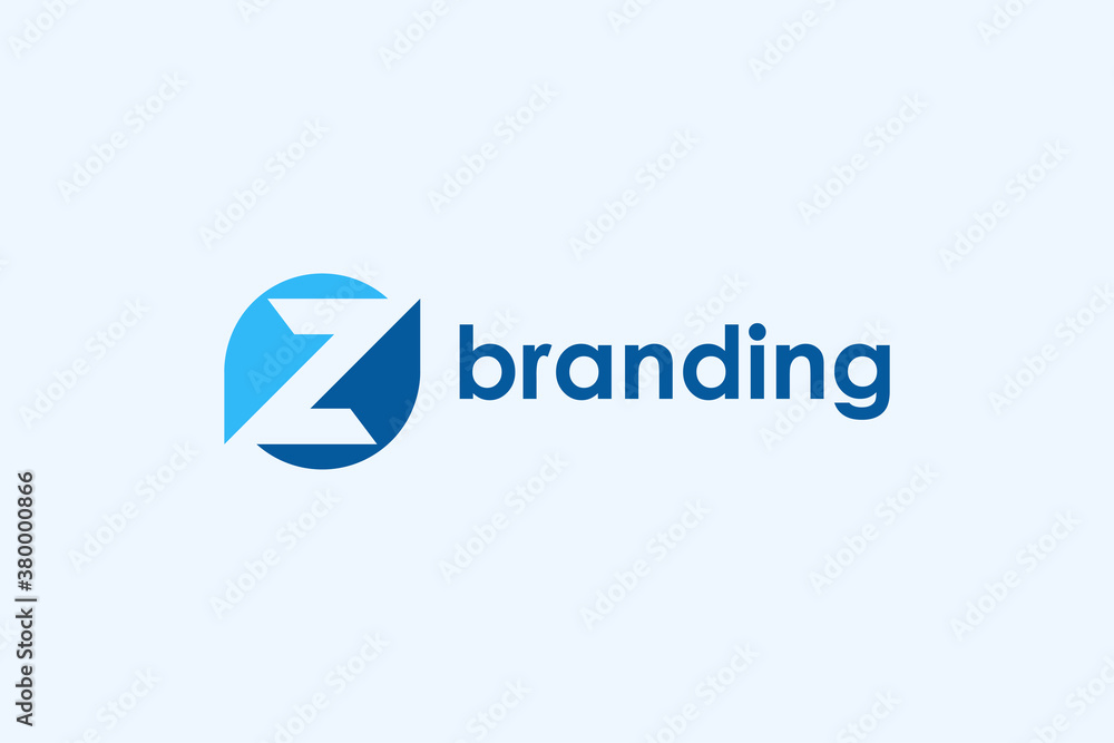 Poster simple initial letter z logo. blue circle shape with negative space z letter inside. usable for busi