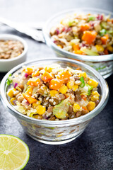 Obraz na płótnie Canvas Lentil salad with veggies. Lentil salad with mix vegetables in bowl.