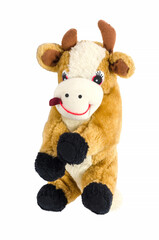 Soft toy bull - symbol of 2021 isolated on white background