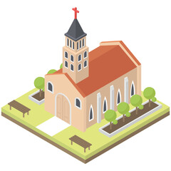 
Catholic church architecture in isometric design 
