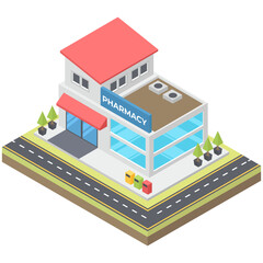 Fototapeta premium Hospital pharmacy building in isometric design 