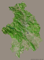 Kosovska Mitrovica, district of Kosovo, on solid. Satellite