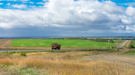 Moscow, Russia-September 20, 2020, Moscow - Kazan highway, where trucks travel.