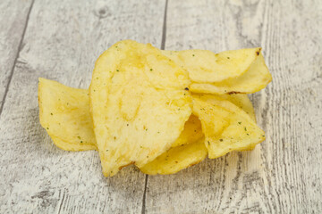 Natural potato salted chips heap