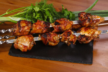 Chicken shashlik kebab on the sticks