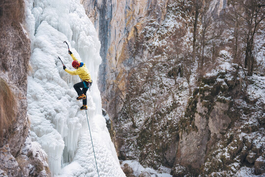 Mountaineer ice climbing
