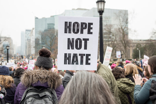 Hand written protest sign at Women's March, Hope Not Hate
