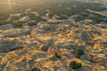 Desert sunset. Beautiful desert with warm colors. Top view Аleshkovskaya desert in Ukraine
