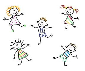 Active kids on a white background. Sketch. Vector illustration.