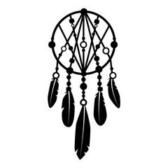Black dream catcher isolated on white background. Flat design for card or t-shirt. Vector illustration