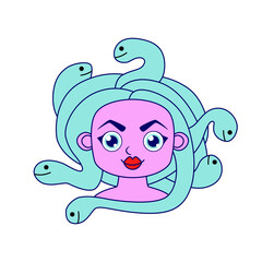 Mythical woman medusa gorgon isolated on white background. Flat design for card or t-shirt. Vector illustration