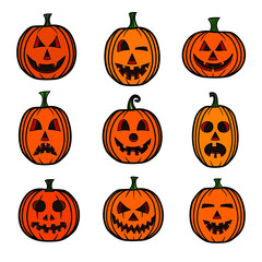 cartoon style vector halloween pumpkin set