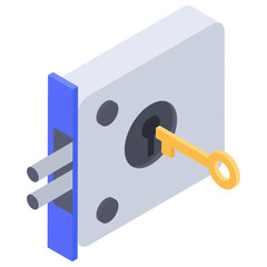 
Electro mechanical lock, isometric icon 
