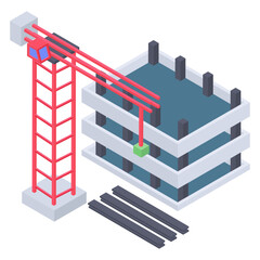 
Under construction building in isometric design 
