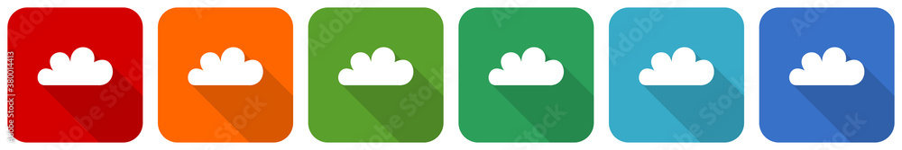 Poster cloud icon set, flat design vector illustration in 6 colors options for webdesign and mobile applica