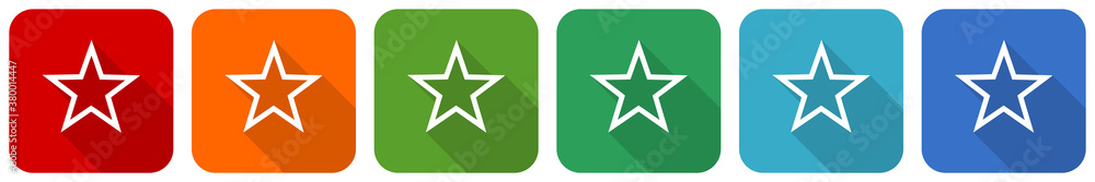 Aufkleber star icon set, flat design vector illustration in 6 colors options for webdesign and mobile applicat