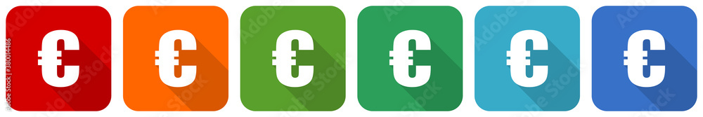 Poster euro icon set, flat design vector illustration in 6 colors options for webdesign and mobile applicat