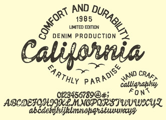 Vector illustration on a theme of American jeans, denim and raw. Vintage design.