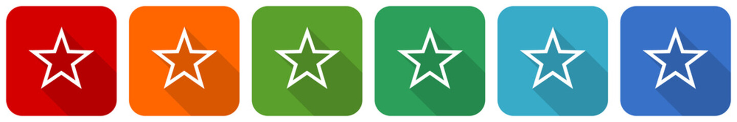 Fototapeta premium Star icon set, flat design vector illustration in 6 colors options for webdesign and mobile applications