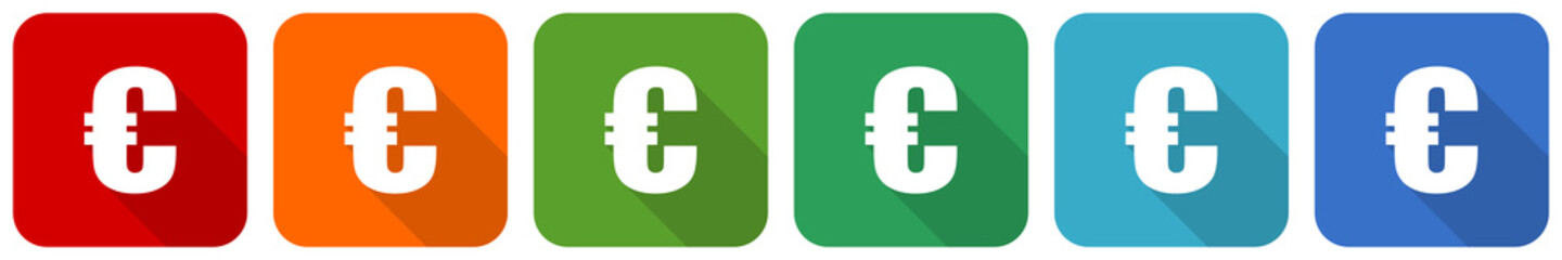 Euro icon set, flat design vector illustration in 6 colors options for webdesign and mobile applications