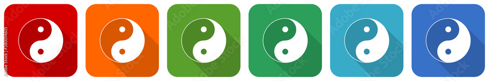 Poster ying yang icon set, flat design vector illustration in 6 colors options for webdesign and mobile app