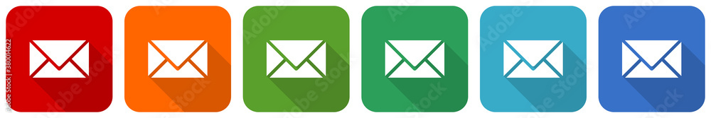 Poster Email, envelope icon set, flat design vector illustration in 6 colors options for webdesign and mobile applications