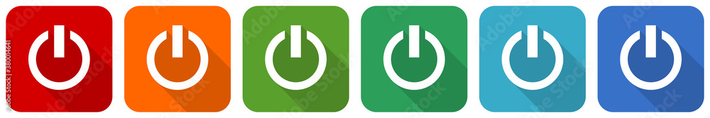 Poster Power icon set, flat design vector illustration in 6 colors options for webdesign and mobile applications
