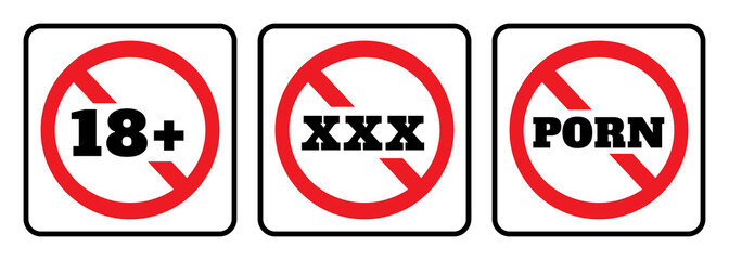 No social sex sign collection on white background. 18 plus sign, No porn sign.