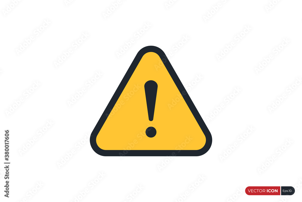 Poster alert sign warning and exclamation icon with yellow triangle rounded and black outline border outsid