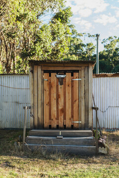 outdoor drop toilet, or thunderbox, as they are known in Austral
