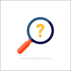Search icon. Magnifying glass icon with question mark. Business Analysis symbol. Faq