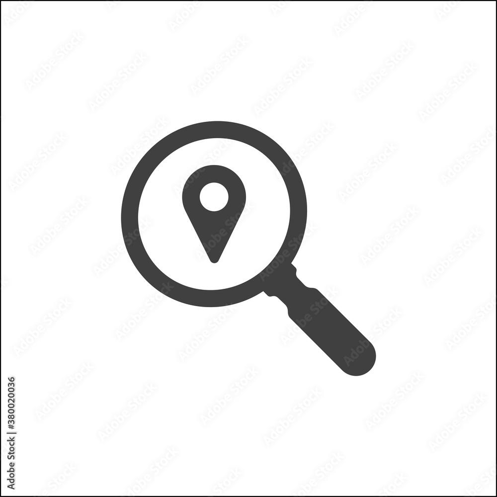 Poster find location logo design template. search internet web with magnifying glass locator vector logo ic