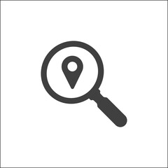 Find Location logo design template. Search internet web with magnifying glass locator vector logo icon. Finding location vector icon