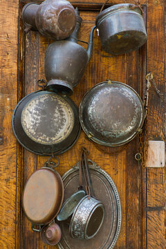 Old utensil on the wooden table