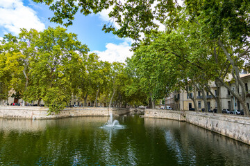 Fototapeta premium Canal de la fontaine sous les platanes à Nîmes (Occitanie, France)