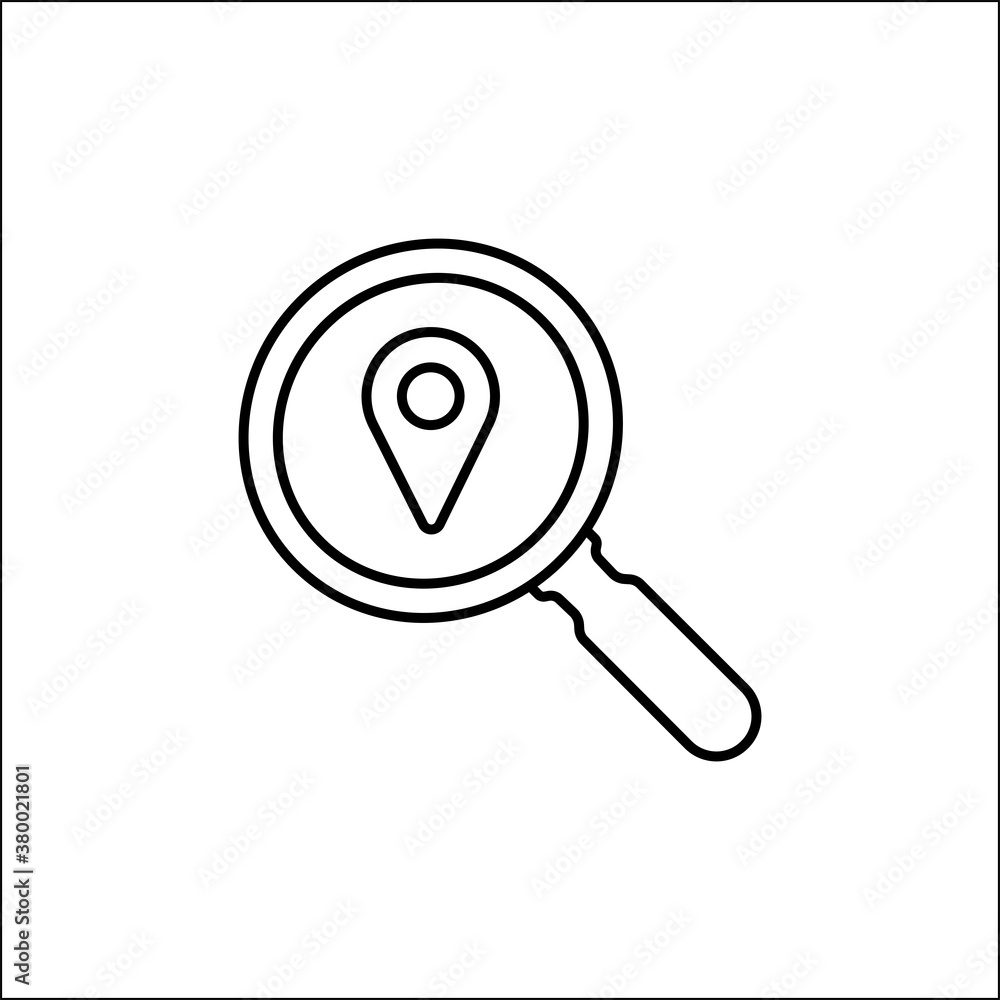 Poster find location logo design template. search internet web with magnifying glass locator vector logo ic