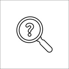 Search icon. Magnifying glass icon with question mark. Business Analysis symbol. Faq